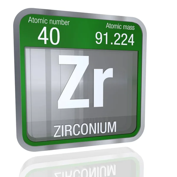 Zirconium symbol  in square shape with metallic border and transparent background with reflection on the floor. 3D render. Element number 40 of the Periodic Table of the Elements - Chemistry — Stockfoto