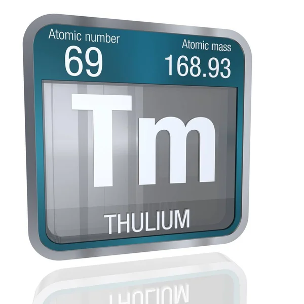 Thulium symbol w kształt kwadratu z metaliczne obramowanie i przezroczyste tło z odbiciem na podłodze. renderowania 3D. Element numer 69 układu okresowego pierwiastków - chemia — Zdjęcie stockowe