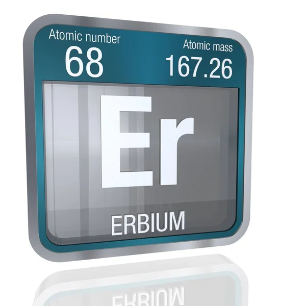 Erbium symbool in vierkante vorm met metalen rand en transparante achtergrond met reflectie op de verdieping. 3D render. Element nummer 68 van de Periodic Table of the Elements - chemie — Stockfoto