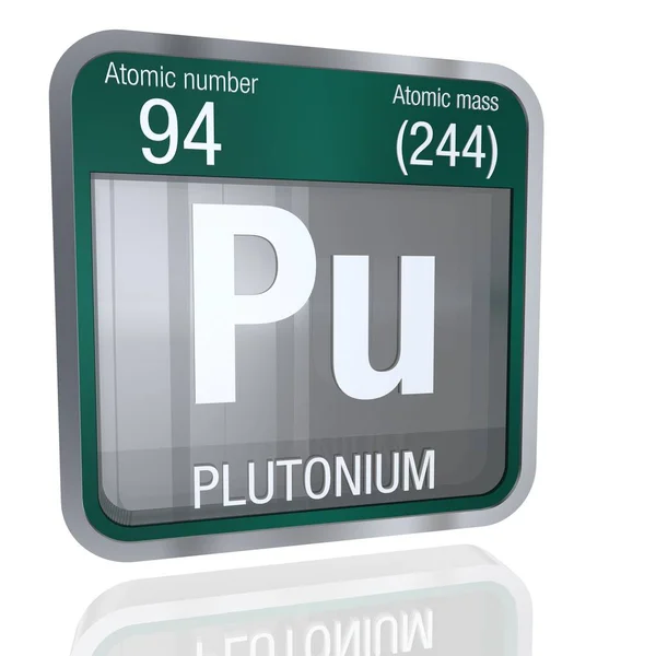 플루토늄 금속 테두리 사각형 모양에 바닥에 투명 한 배경을 기호입니다. 3d 렌더링입니다. 요소-화학의 주기율표의 요소 번호 94 — 스톡 사진