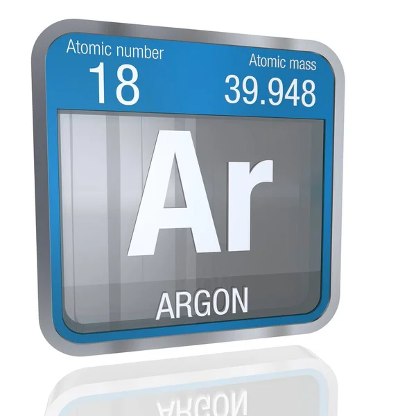Argon symbol w kształt kwadratu z metaliczne obramowanie i przezroczyste tło z odbiciem na podłodze. renderowania 3D. Element numer 18 układu okresowego pierwiastków - chemia — Zdjęcie stockowe