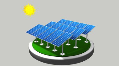 3D modeli güneş panelleri beyaz arka plan - yenilenebilir enerji - 3d render ile güneşin yolunu takiben bir grup