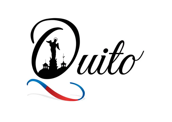青と赤の旗を持つ Quito 市のデザイン。キト、エクアドル共和国の首都 — ストックベクタ