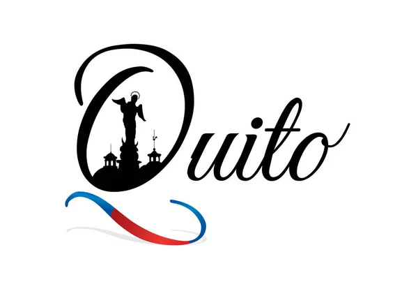 Mavi ve kırmızı bayrak ile Quito şehir tasarımı. Ekvator Cumhuriyeti başkenti Quito olduğunu