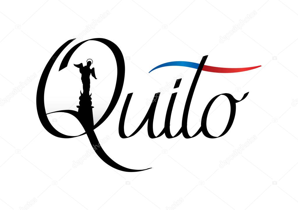 Design of the city of QUITO with blue and red flag. Quito is the capital of the Republic of Ecuador