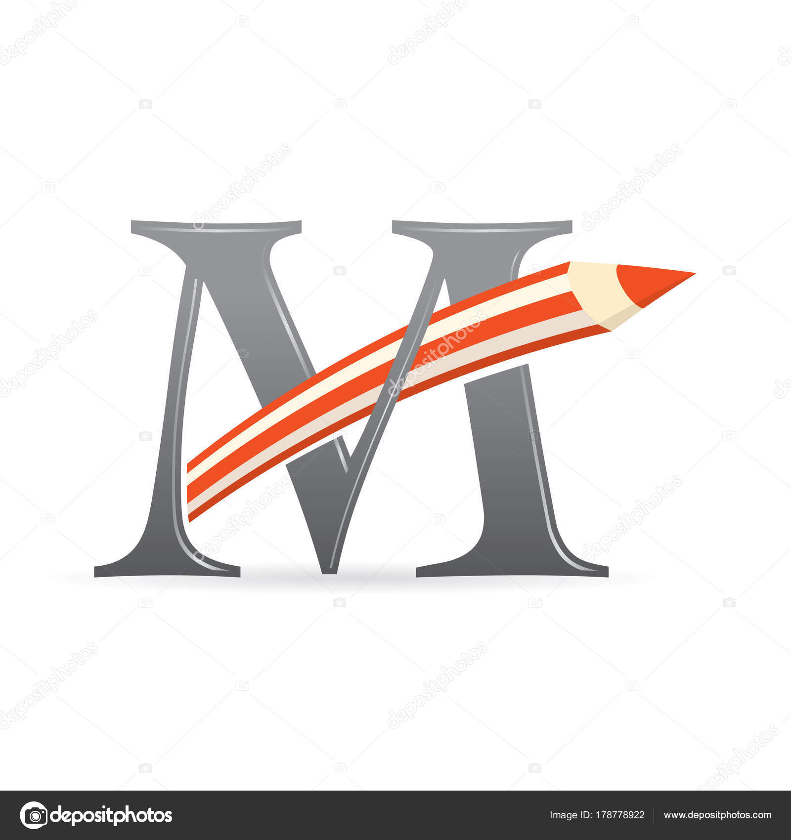 Logotipo Con Letra Color Gris Combinado Con Lápiz Color Rojo