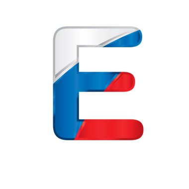 E harfi Rus bayrağı, beyaz, mavi ve kırmızı - vektör görüntü renklerle boyalı