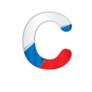 Harfi C Rus bayrağı, beyaz, mavi ve kırmızı - vektör görüntü renklerle boyalı