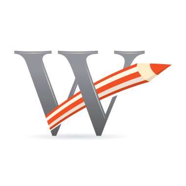 Logo harfi W gri renk olan kırmızı renk - vektör görüntü bir kalem ile kombine