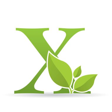 Yeşil renk X harfi ile logo yeşil yaprakları - vektör görüntü ile dekore edilmiş