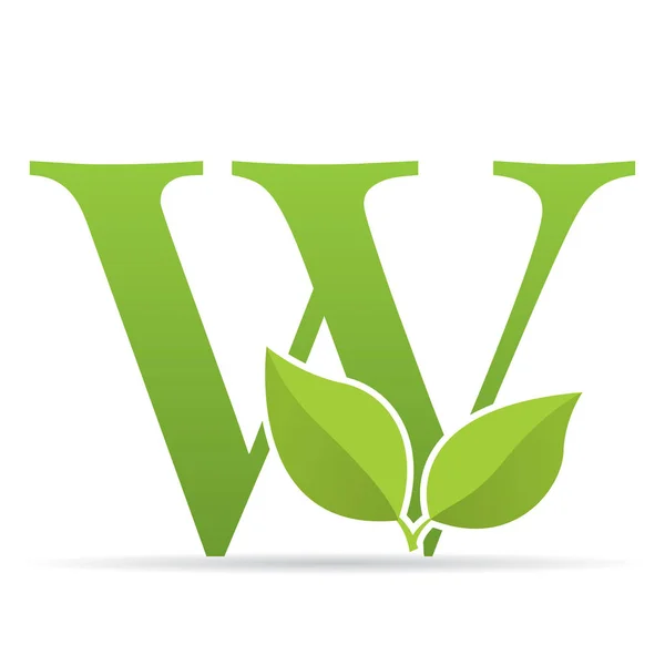 Logo Con Lettera Colore Verde Decorato Con Foglie Verdi Immagine — Vettoriale Stock