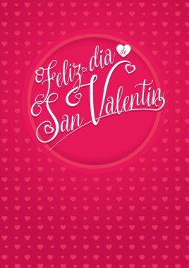 Feliz Dia De San Valentin - mutlu Sevgililer günü İspanyolca dil - kalp doku bir kırmızı zemin üzerine yazı beyaz