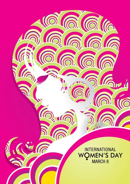 Дизайн Международном Женском Дне Рисунком Женского Лица Текстурой Красочных Кругов — стоковый вектор