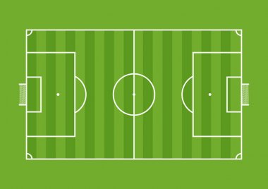 Yeşil arka plan üzerinde beyaz çizgi ile çizilmiş bir futbol sahası hava görünümünü. Vektör görüntü