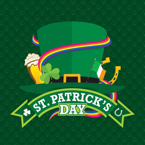 Patrick Day Grußkarte Mit Einem Grünen Hut Mit Kleeblatt Irischer — Stockvektor