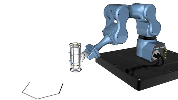 Model Modrej Robot Mechanické Paže Nástrojem Svorku Konci Ramene Drží — Stock fotografie