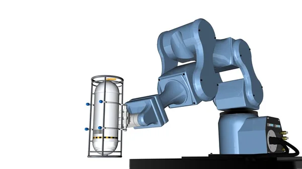 Modell Eines Blauen Roboterarms Mit Klemmwerkzeug Ende Des Armes Hält — Stockfoto