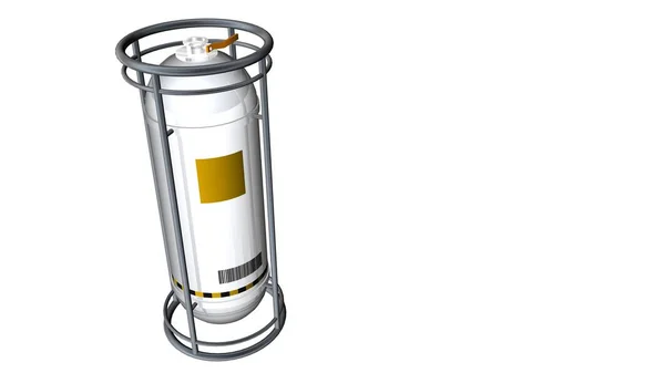 Modell Eines Reflektierenden Behälters Aus Weißem Metall Mit Gelbem Etikett — Stockfoto