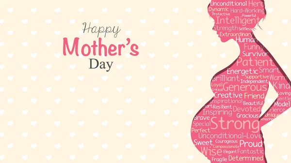 Happy Mother Day Wenskaart Roze Silhouet Van Zwangere Vrouw Met — Stockvector