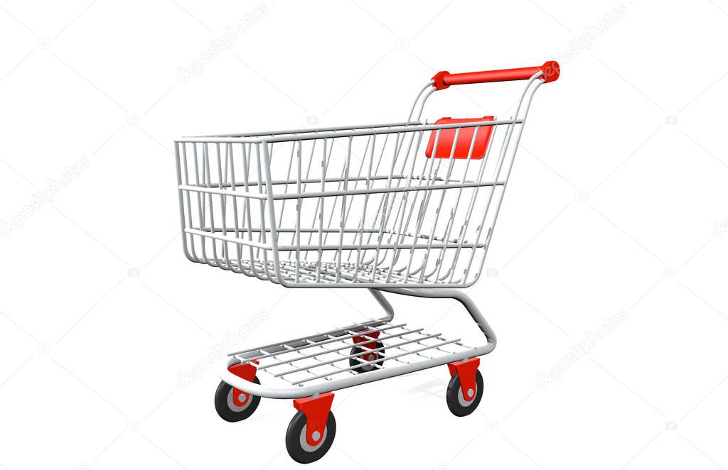Profile view of empty shopping cart isolated on white background - 3D Illustration