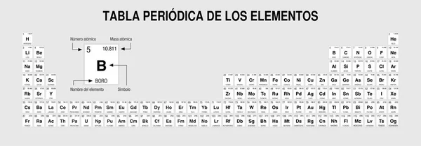 Tabla Periodica Los Elementos Tabla Periódica Elementos Español Blanco Negro — Vector de stock