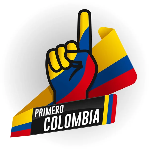Primero Colombia First Colombia Spanish Language Black Background Hand Raised — 스톡 벡터
