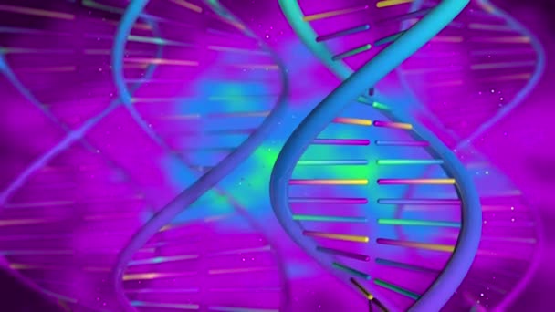 Antecedentes Sequências Dna Roxo Verde Azul Amarelo Girando Lentamente Enquanto — Vídeo de Stock