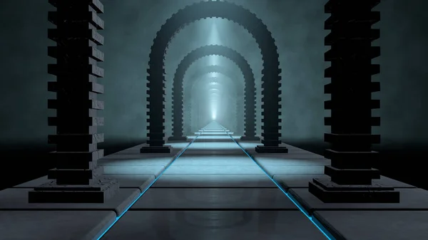 Vista Frontal Largo Túnel Oscuro Sin Personas Formadas Por Arcos —  Fotos de Stock