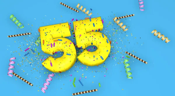 Number Birthday Anniversary Promotion Thick Yellow Letters Blue Background Decorated — Stock Photo, Image