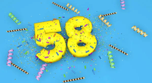 Szám Születésnapra Évfordulóra Vagy Előléptetésre Vastag Sárga Betűkkel Kék Alapon — Stock Fotó