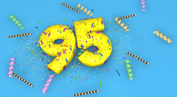 Numero Compleanno Anniversario Promozione Spesse Lettere Gialle Fondo Blu Decorate — Foto Stock