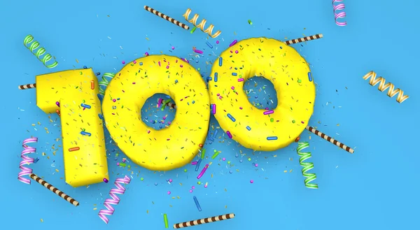 Nummer 100 Für Geburtstag Jubiläum Oder Promotion Dicken Gelben Lettern — Stockfoto