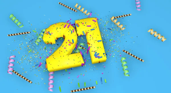 Number Birthday Anniversary Promotion Thick Yellow Letters Blue Background Decorated — Stock Photo, Image