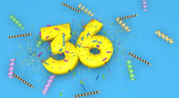 Number Birthday Anniversary Promotion Thick Yellow Letters Blue Background Decorated — Stock Photo, Image