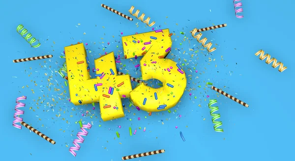 Szám Születésnapra Évfordulóra Vagy Előléptetésre Vastag Sárga Betűkkel Kék Alapon — Stock Fotó