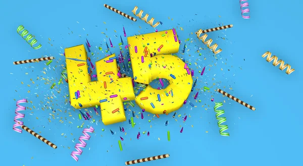 Nummer Voor Verjaardag Jubileum Promotie Dikke Gele Letters Een Blauwe — Stockfoto