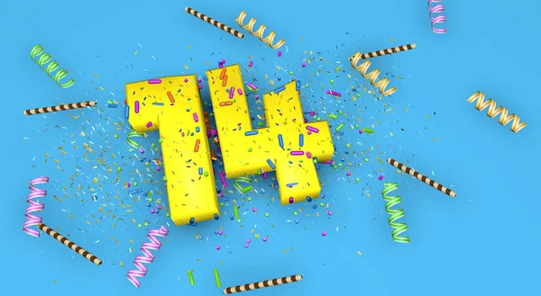 Numero Compleanno Anniversario Promozione Spesse Lettere Gialle Fondo Blu Decorate — Foto Stock