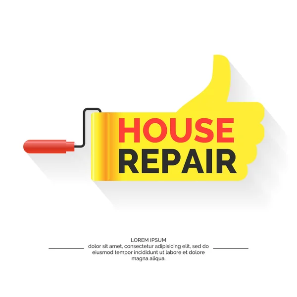 Repair of houses and buildings, modern vivid poster and logo. — Stock Vector