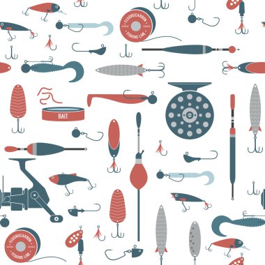 Vector seamless pattern with objects of fishing. clipart