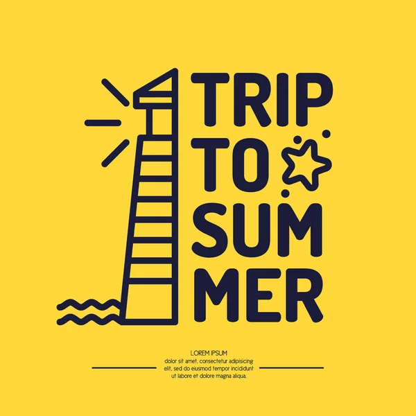 Phare et voyage d'été dans un style linéaire — Image vectorielle