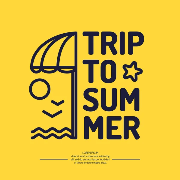 Poster with the text trip to summer, beach umbrella — Stock vektor