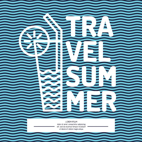 Poster lineare testo estate viaggio con un cocktail — Vettoriale Stock