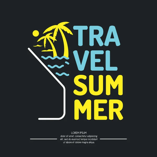 Poster summer travel with a glass for cocktails — Stock vektor