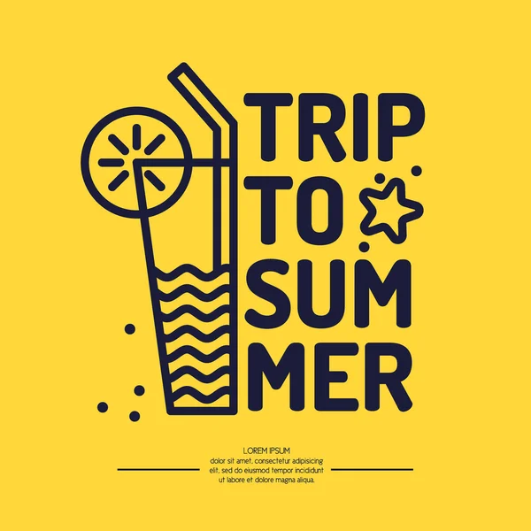 Linear poster text summer travel with a cocktail — Stock vektor