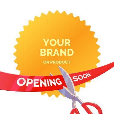 Teyp ve makas. Şablonu açık, marka veya mağaza.