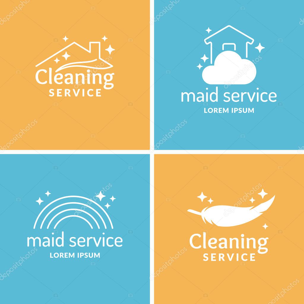 Set Cleaning and maid service. Label collection. Vector logo and design elements.