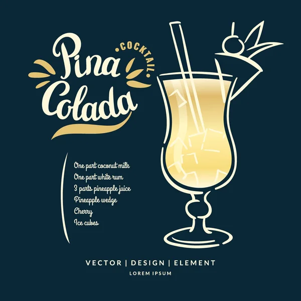 Illustration med handen ritade pina colada cocktail — Stock vektor
