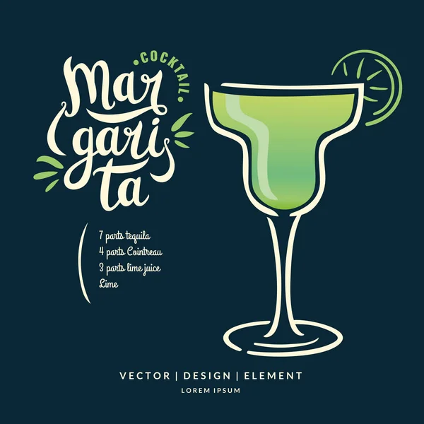 Modernes handgezeichnetes Etikett für Alkohol-Cocktail-Margarita — Stockvektor