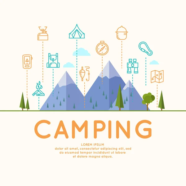 Camping ilustração vetorial e cartaz . — Vetor de Stock