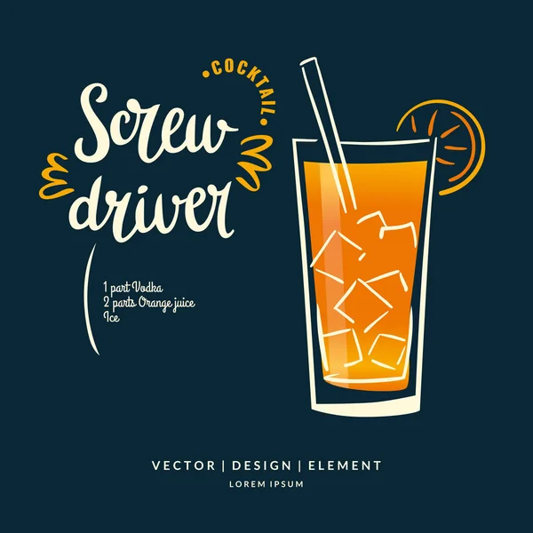 Moderne hand getrokken belettering label voor alcohol cocktail schroevendraaier. — Stockvector